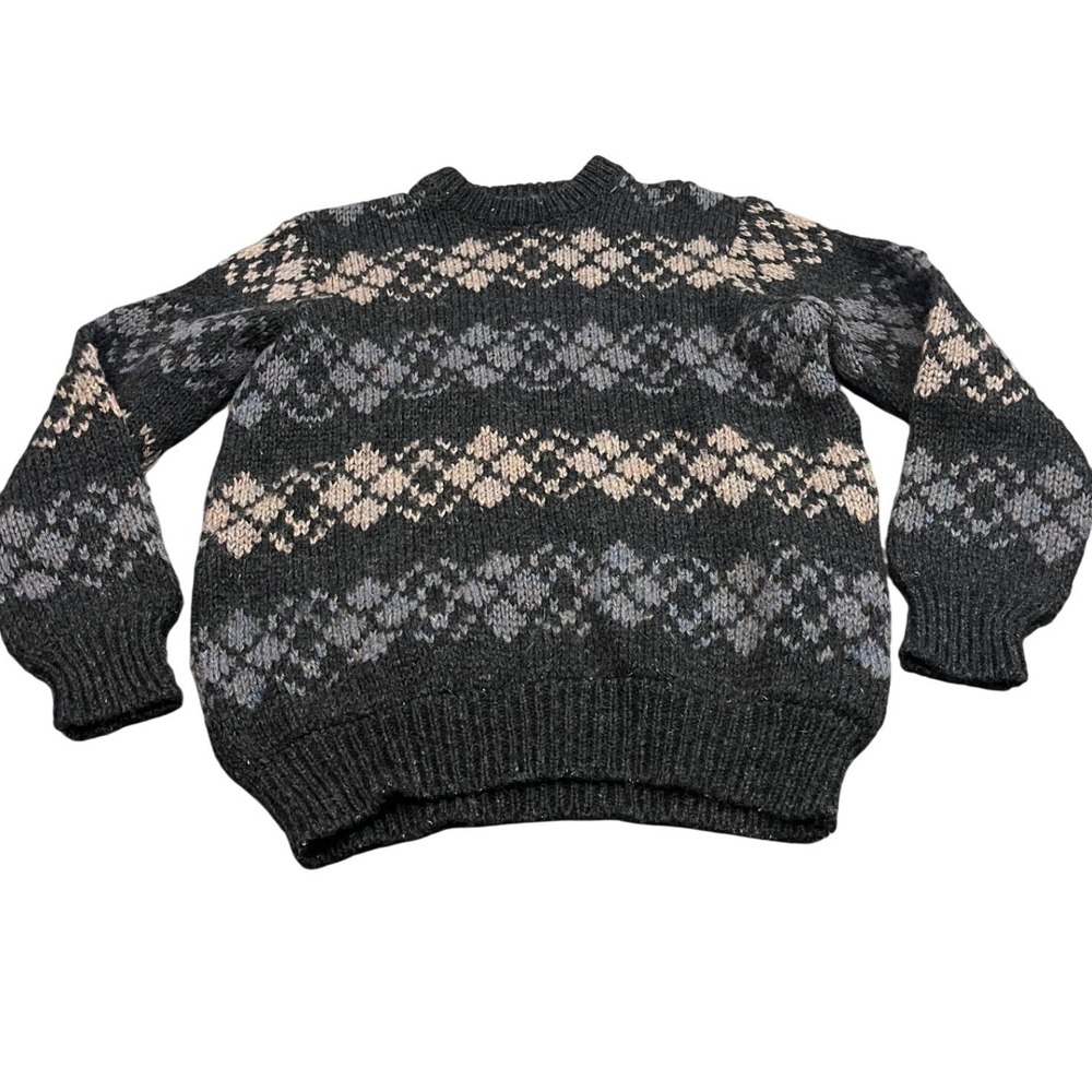 Gaeltarra Fair Isle Sweater Mens L Gray Pure New Wool Made in Ireland Vintage